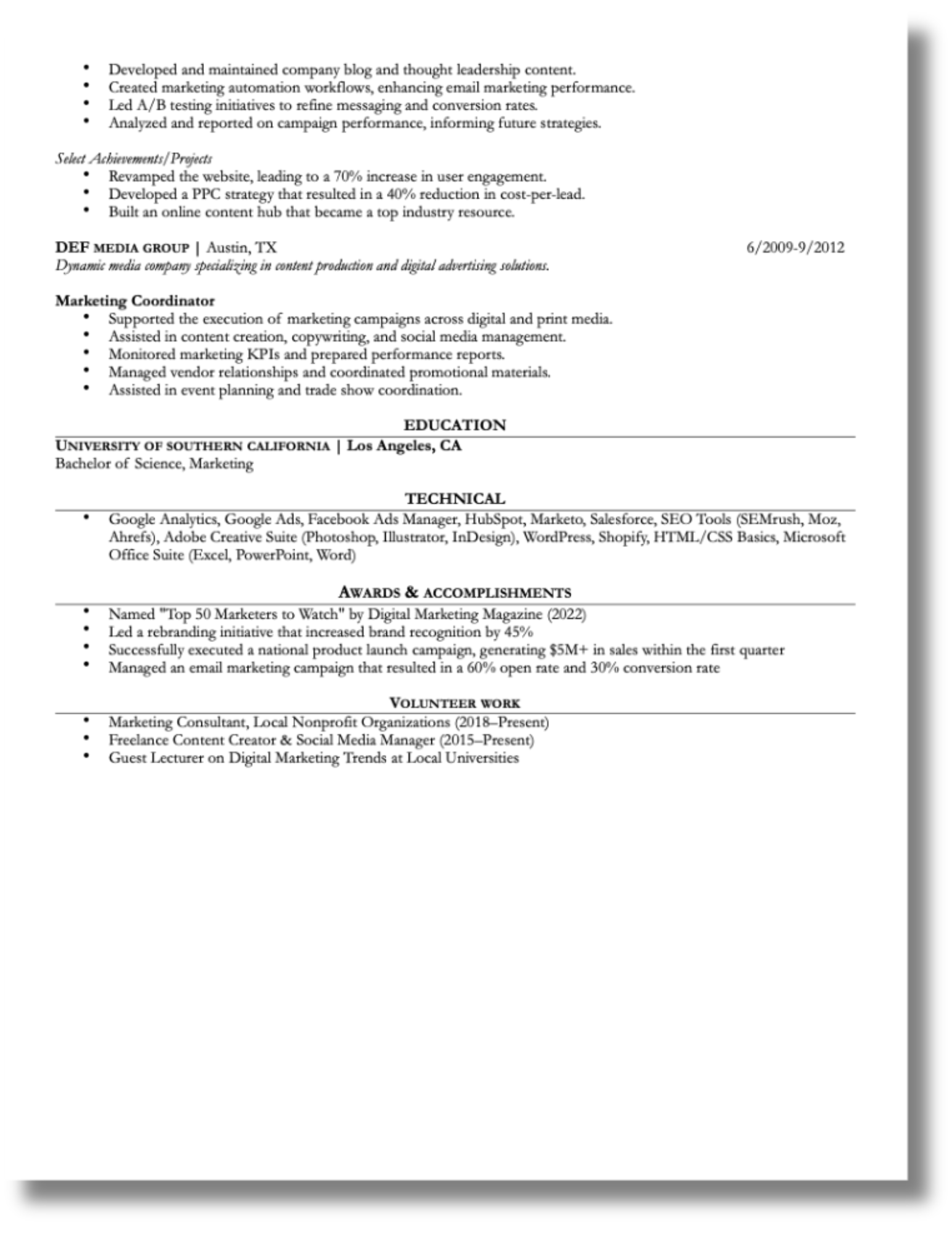 Example Master Resume