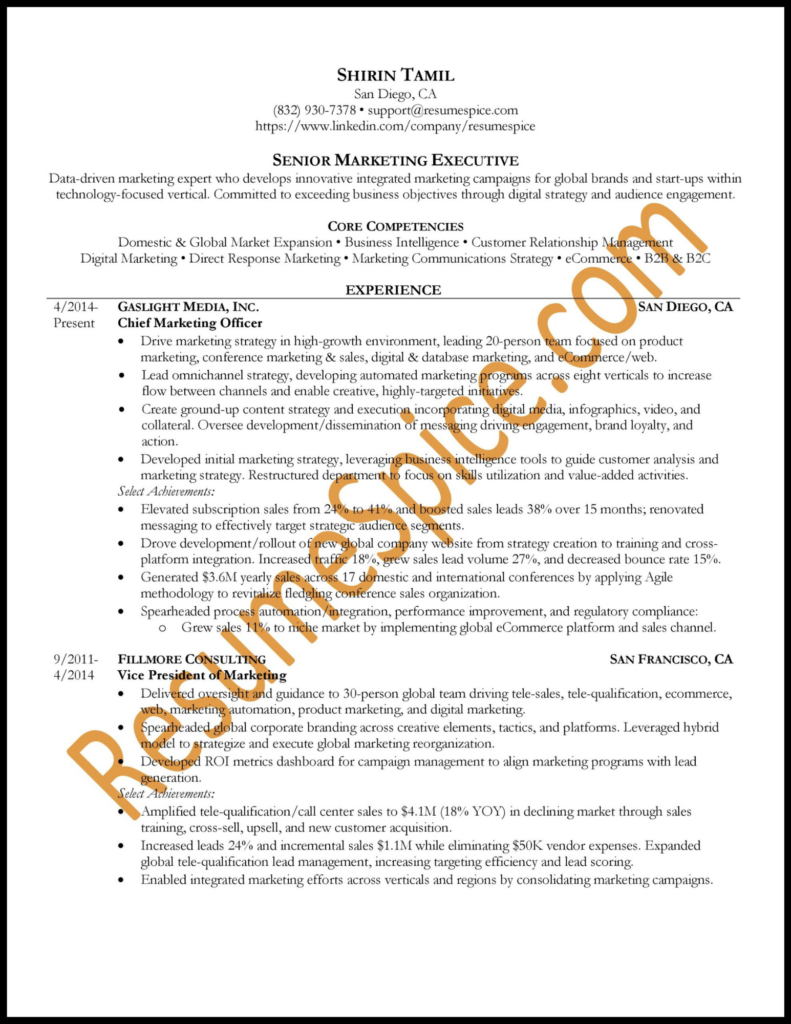 Sample Resume 3.1 - Resumespice