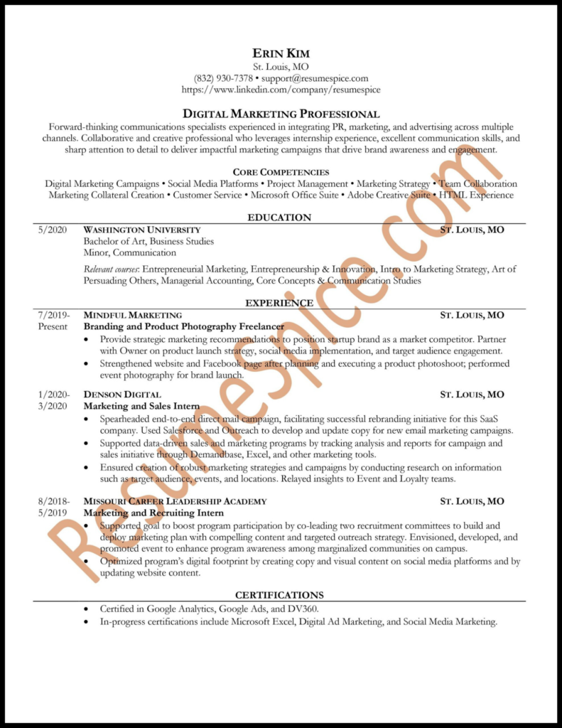 Sample Resume_erin Kim (1) - Resumespice Chronological Resume